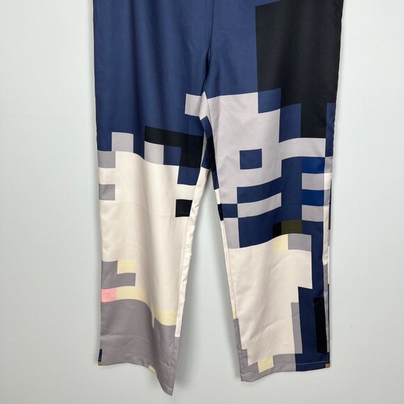 Koandaily Womens Pixel Print Pants High Waisted Blue Gray Colorblock size 12 - Picture 3 of 10